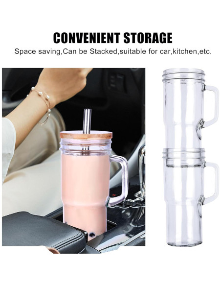 Set de 4 Tazas de Vidrio 24oz con Tapas de Bambú y Popotes