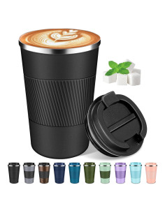 Taza de Viaje Aislada HGJSYUTM 380ml Negra a Prueba de Fugas