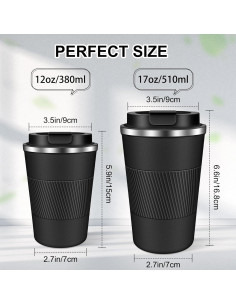 Taza de Viaje Aislada HGJSYUTM 380ml Negra a Prueba de Fugas 2