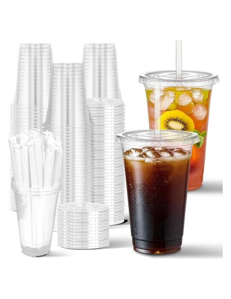 Charmount 100 Vasos de Plástico 20 oz con Tapas y Pajitas