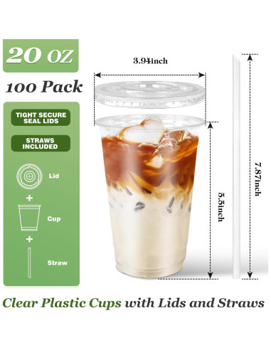 Charmount 100 Vasos de Plástico 20 oz con Tapas y Pajitas