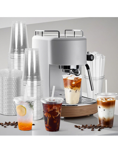 Charmount 100 Vasos de Plástico 20 oz con Tapas y Pajitas
