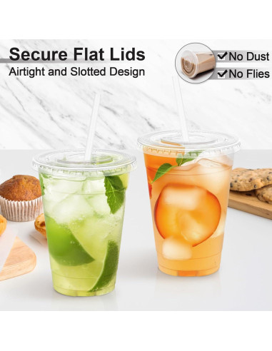 Lamosi 100 Vasos de Plástico Transparentes 0.47 L con Tapas y Pajitas