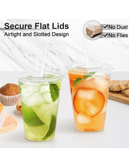 Lamosi 100 Vasos de Plástico Transparentes 0.47 L con Tapas y Pajitas