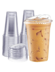 Vasos Desechables GUSTO 20 oz Transparentes con Tapas - 100 Unidades