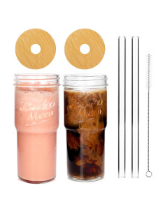Tazas de Vidrio ANOTION 24oz con Tapas y Pajitas - 2 Piezas