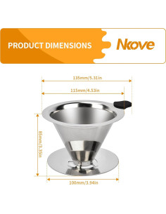 Goteador de Café Nkove Acero Inoxidable Reutilizable 1-2 Tazas 2