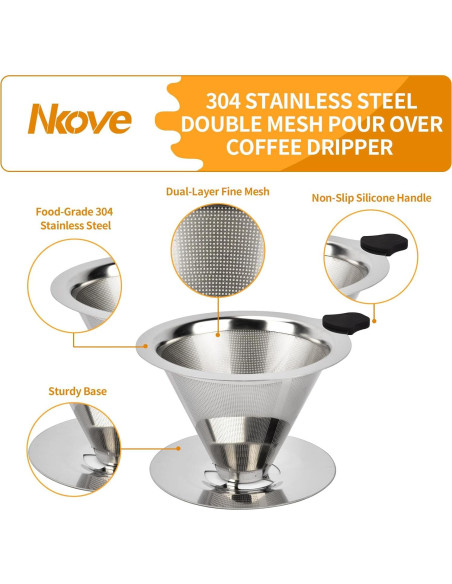 Goteador de Café Nkove Acero Inoxidable Reutilizable 1-2 Tazas