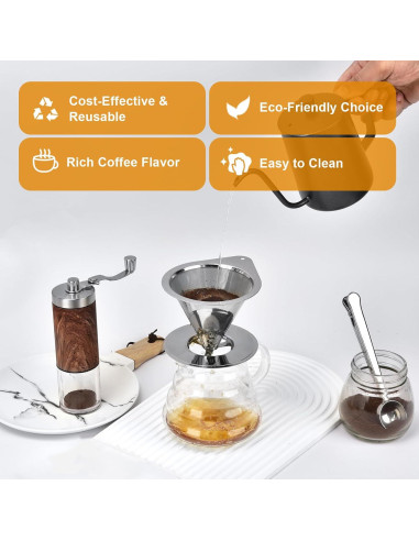 Goteador de Café Nkove Acero Inoxidable Reutilizable 1-2 Tazas