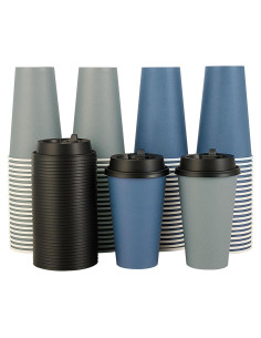 Vasos de Papel Desechables LITOPAK 100 Unidades 16 oz Azul y Gris