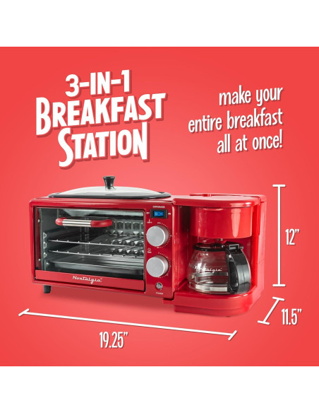 Estación de Desayuno Retro 3-en-1 Nostalgia - 5 Tazas, Horno Tostador