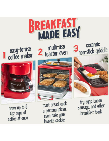 Estación de Desayuno Retro 3-en-1 Nostalgia - 5 Tazas, Horno Tostador