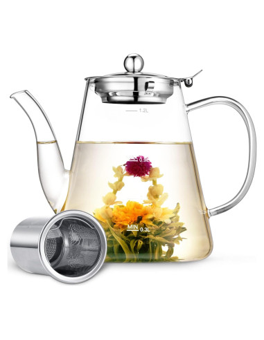 Tetera de Vidrio Borosilicato Zpose 1200ml con Infusor