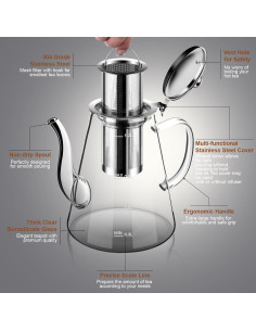 Tetera de Vidrio Borosilicato Zpose 1200ml con Infusor 2