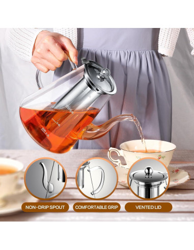 Tetera de Vidrio Borosilicato Zpose 1200ml con Infusor
