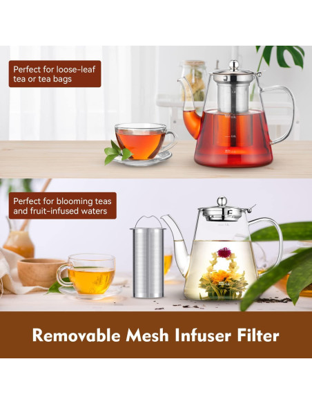 Tetera de Vidrio Borosilicato Zpose 1200ml con Infusor