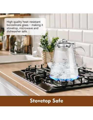 Tetera de Vidrio Borosilicato Zpose 1200ml con Infusor