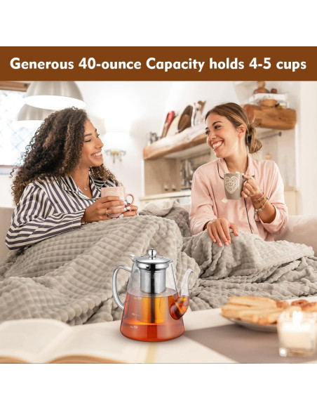 Tetera de Vidrio Borosilicato Zpose 1200ml con Infusor