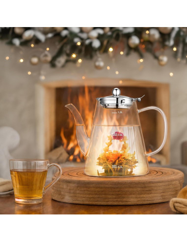 Tetera de Vidrio Borosilicato Zpose 1200ml con Infusor