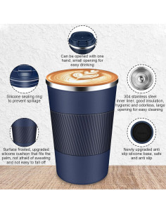 Taza de café de viaje LCKDHM 12 oz acero inoxidable azul 2