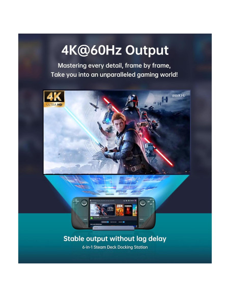 Dock 6-en-1 para Steam Deck 4K 60Hz - Iavkyu