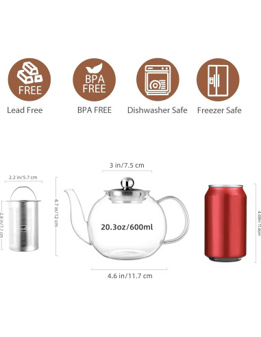 Tetera de Vidrio CNGLASS 600ml con Infusor Removible