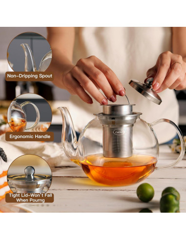 Tetera de Vidrio CNGLASS 600ml con Infusor Removible