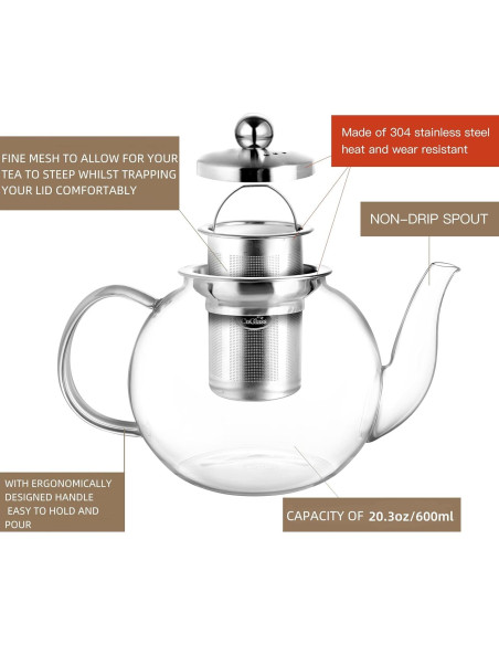 Tetera de Vidrio CNGLASS 600ml con Infusor Removible