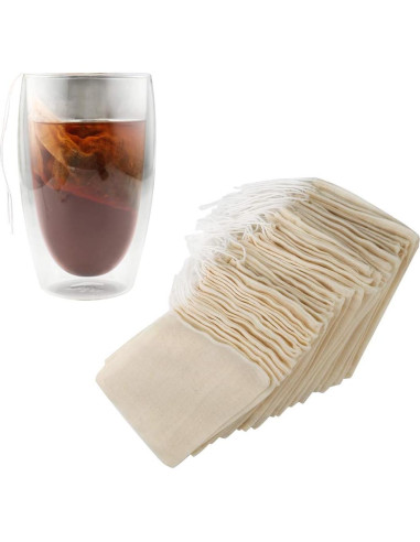 Bolsas de Filtro de Té Reutilizables Housim 50 Piezas Algodón Ecológico