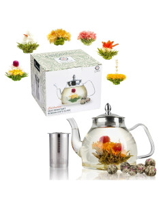 Tetera de Vidrio TETWIN 1000ml con Infusor y 6 Bolas de Té