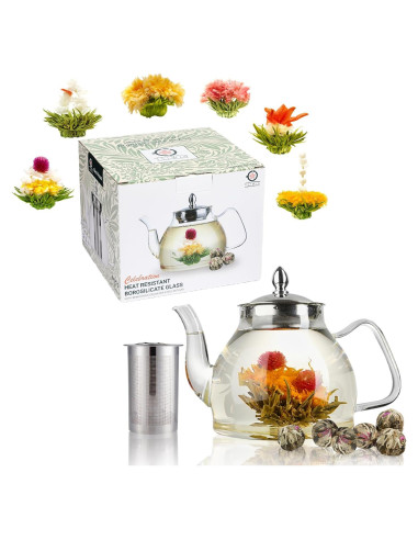 Tetera de Vidrio TETWIN 1000ml con Infusor y 6 Bolas de Té