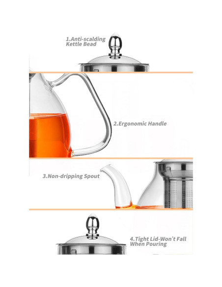 Tetera de Vidrio TETWIN 1000ml con Infusor y 6 Bolas de Té