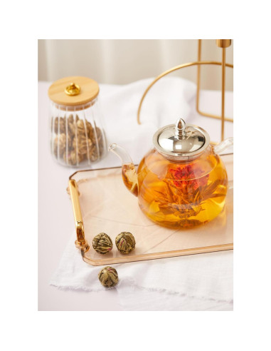 Tetera de Vidrio TETWIN 1000ml con Infusor y 6 Bolas de Té