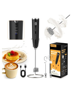 Espumador de Leche Eléctrico PIMKBAYBE con 3 Velocidades y 3 Batidores de Acero Inoxidable