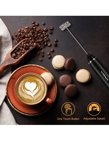 Espumador de Leche Recargable Philorn Negro 1200mAh 3 Velocidades