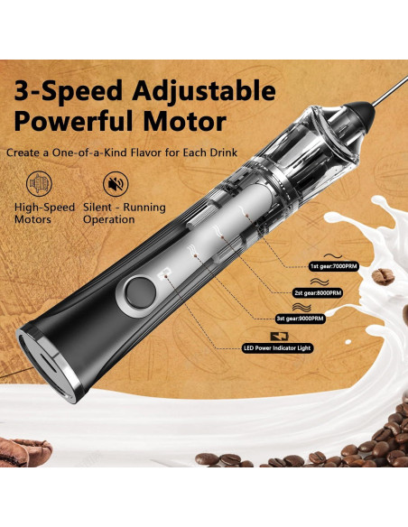 Espumador de Leche Collwin Recargable 3 Velocidades Acero Inoxidable