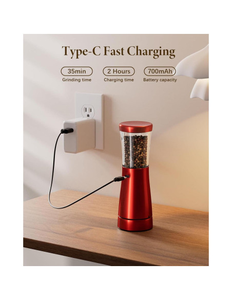 Molinillo Eléctrico de Sal y Pimienta WONMAKE Rojo 400g