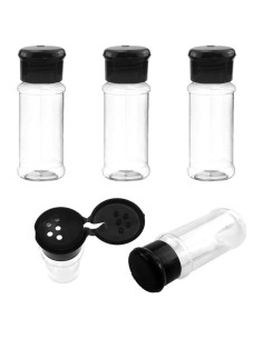 Set de 5 Frascos de Especias Plástico 100 ml con Tapas Negras