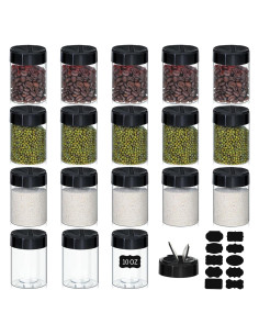 18 Tarros de Especias Plástico 300ml Uiifan con Tapas Negras