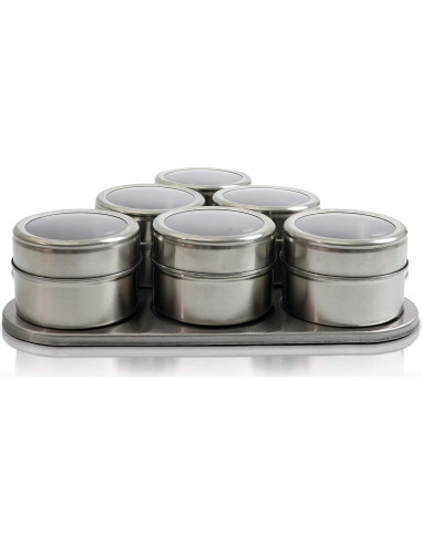 Estante Magnético para Especias - 6 Tarros Acero Inoxidable