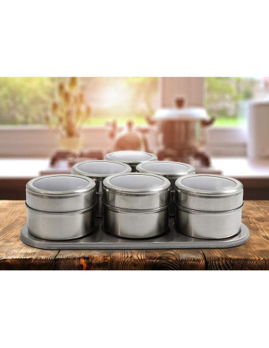 Estante Magnético para Especias - 6 Tarros Acero Inoxidable