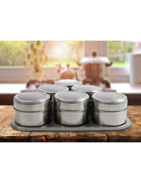 Estante Magnético para Especias - 6 Tarros Acero Inoxidable