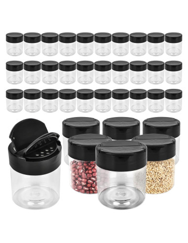 Paquete de 36 frascos de especias plásticos 120 ml con tapa negra