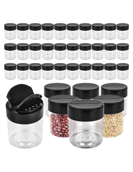 Paquete de 36 frascos de especias plásticos 120 ml con tapa negra