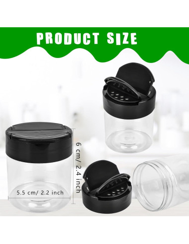 Paquete de 36 frascos de especias plásticos 120 ml con tapa negra