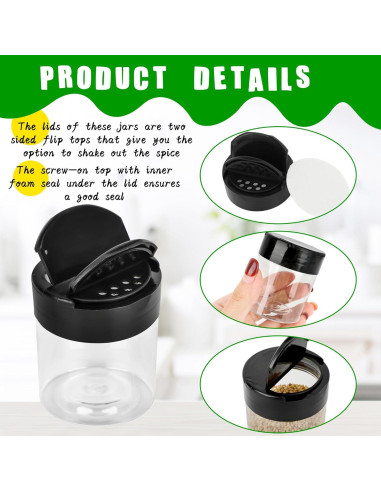 Paquete de 36 frascos de especias plásticos 120 ml con tapa negra