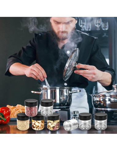 Paquete de 36 frascos de especias plásticos 120 ml con tapa negra