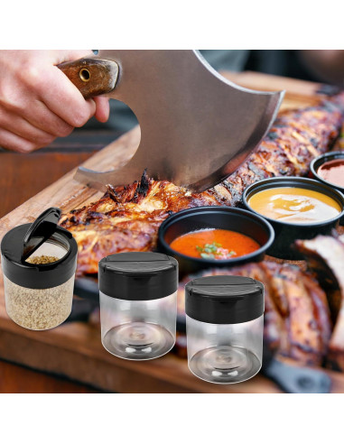 Paquete de 36 frascos de especias plásticos 120 ml con tapa negra