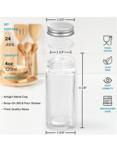 Tarros de Especias de Vidrio Aozita 24 Pcs 480ml Cuadrados 2