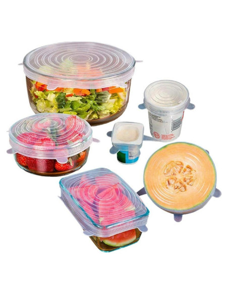 6 Tapas de Silicona Reutilizables Calculars para Alimentos 6 Tapas de Silicona Reutilizables Calculars para Alimentos